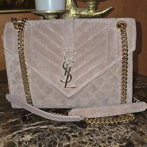 Yves Saint Laurent Tan Quilted Suede Crossbody Envelope Bag, NWOT